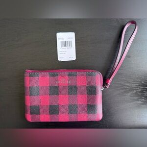 Coach red and Black Plaid Wristlet